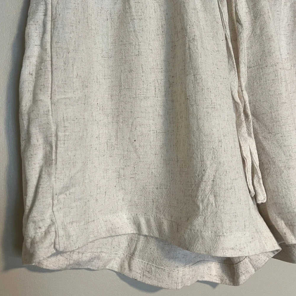 Iris Oatmeal Linen Blend Drawstring Elastic Waist Shorts ISET405 Tan Cream M